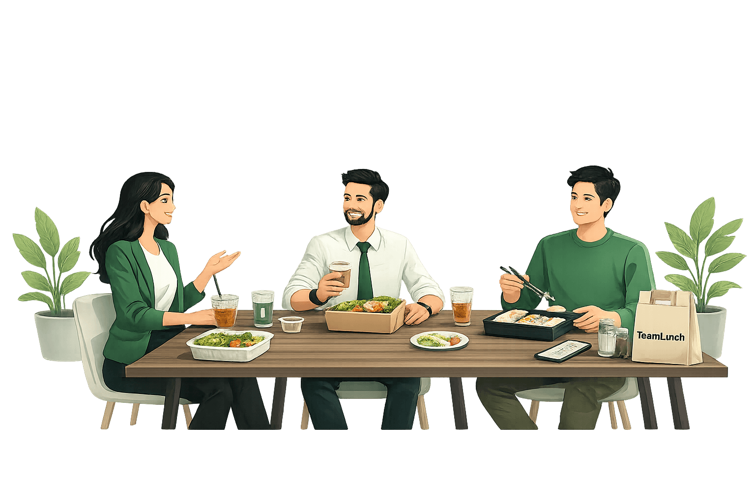 Team having lunch together at the office